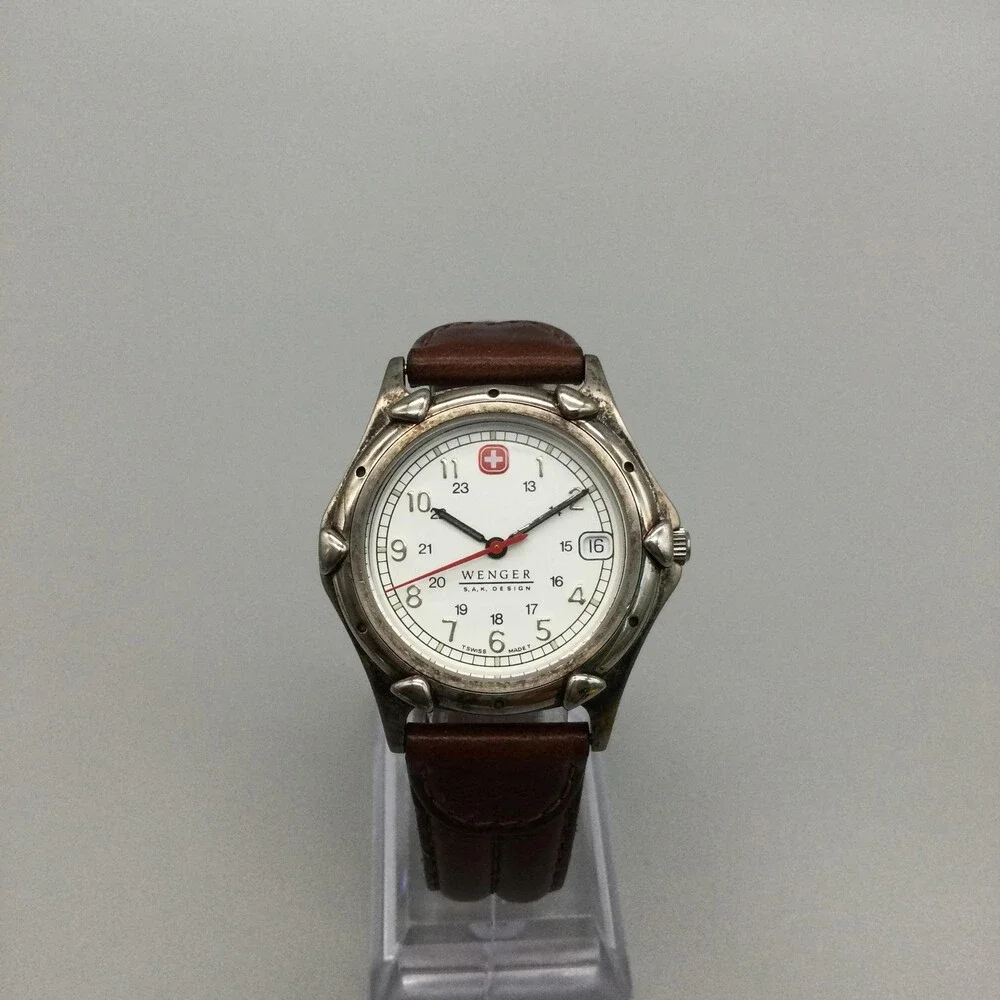 Vintage Wenger SAK Design Mens Watch 35mm Brown Leather NOT RUNNING FOR PARTS